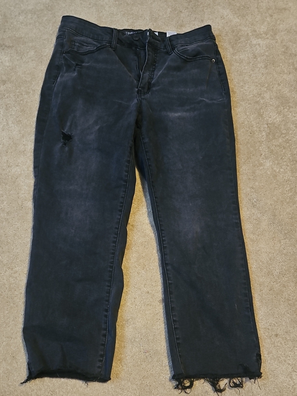 Dark Washed Black Distressed Straight-Leg Jeans